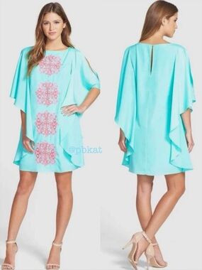 Lilly Pulitzer Marguerite Caftan Dress Crystal Water Flamingo